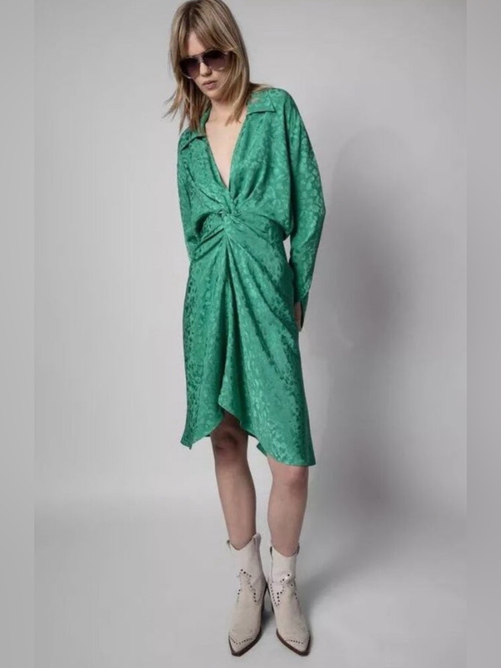 Zadig & Voltaire Emerald Green High-Low Twist Midi Dress